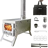 DANCHEL OUTDOOR S6 Folding Camping Stove, 304 Stainless Steel Wood Burning Stove with 2.2M Chimney, Portable Hot Tent Stove C