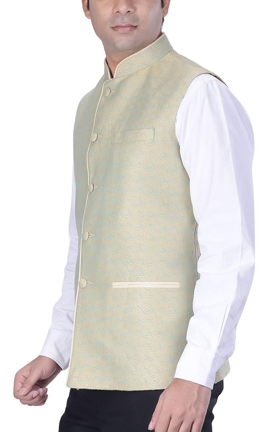 kisah men's woven cotton silk green nehru jacket