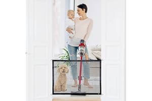 JGBABY Dog Gates for The House,JG Baby Retractable Mesh Dog Gate,for No Drilling Portable Folding Child's Baby Gates Install Anywhere 3 Poles Avoid Pets from Passing Underneath 30'' X 39'', 3 Poles 8 Hooks