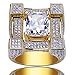 TOPGRILLZ Hip Hop 14K Gold Plated Iced Out CZ Simulated Diamond Cushion Diamond Square Punky Ring for Men