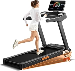 UMAY Laufband für Zuhause mit Steigung 16%, 14KM/H Laufband Klappbar mit Pulsmessung, Treadmill for Home mit leisem 3,5-PS-Motor, LED-Anzeige, Max Belastung 180KG