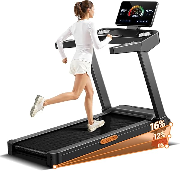 UMAY Laufband für Zuhause mit Steigung 16%, 14KM/H Laufband Klappbar mit Pulsmessung, Treadmill for Home mit leisem 3,5-PS-Motor, LED-Anzeige, Max Belastung 180KG