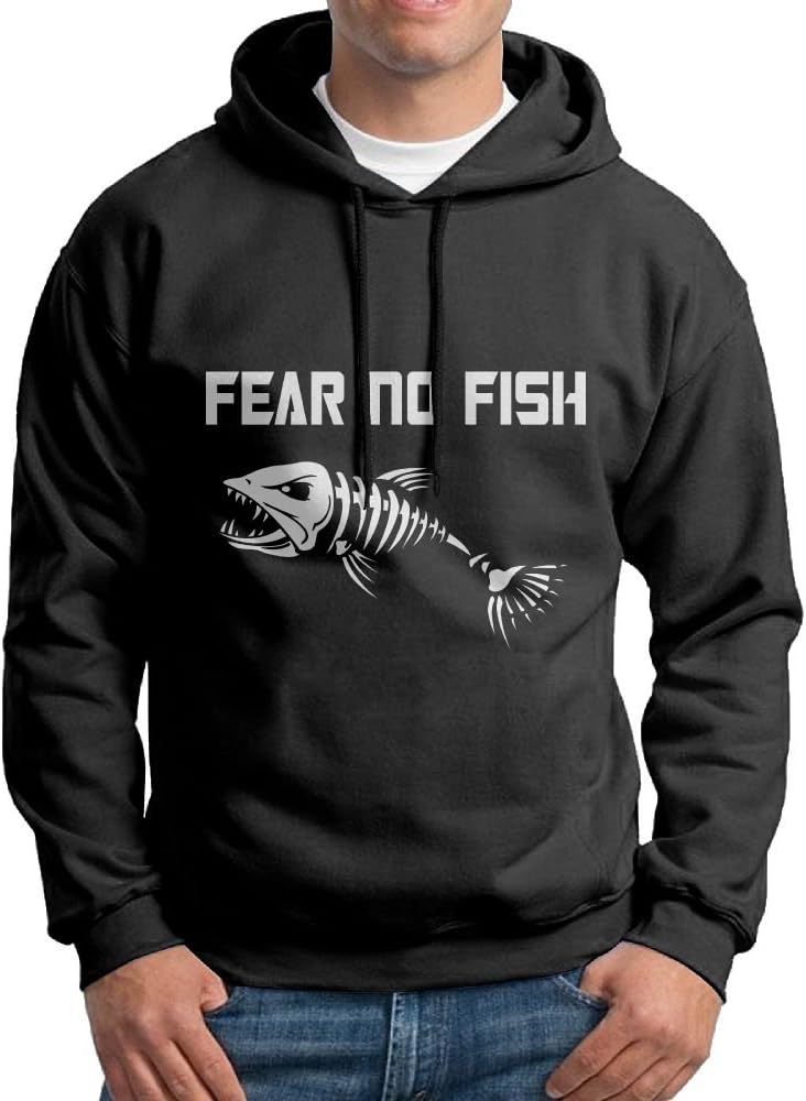 Lenajty Hoodie Fear No Fish Fishing Skull Skeleton100% Cotton Mans Hoodie Graphic Sweatshirts