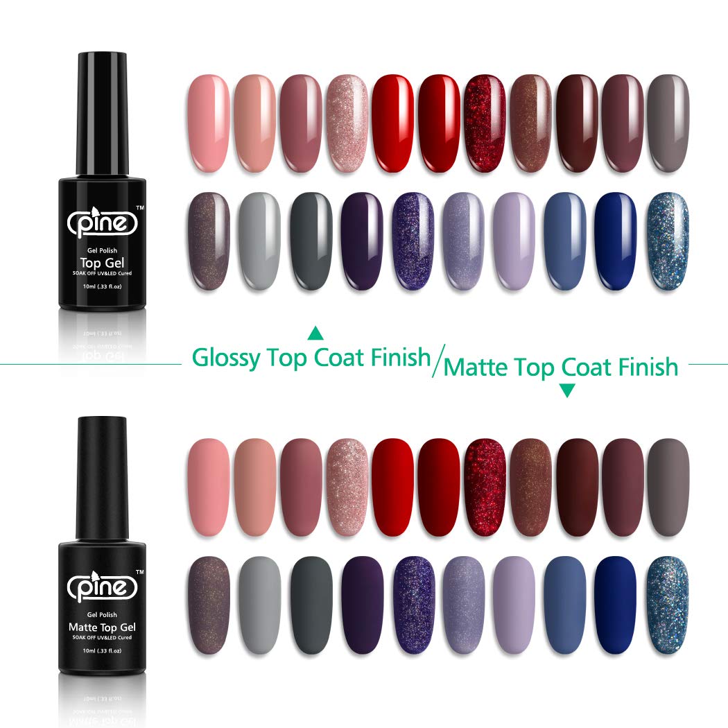 Pine 21 Colors Gel Nail Polish Set with Base No Wipe Glossy Top Matte Top Coat 24 Pcs Soak Off UV LED Gel Nude Red Gray Purple Shimmer Glitter Nail Art Manicure : Beauty