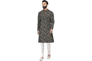 KISAH Men Geometric Embellished Kurta Full Sleaves, Knee Length, Straight, Regular Fit, Mandarin Collar Ethnic Wear