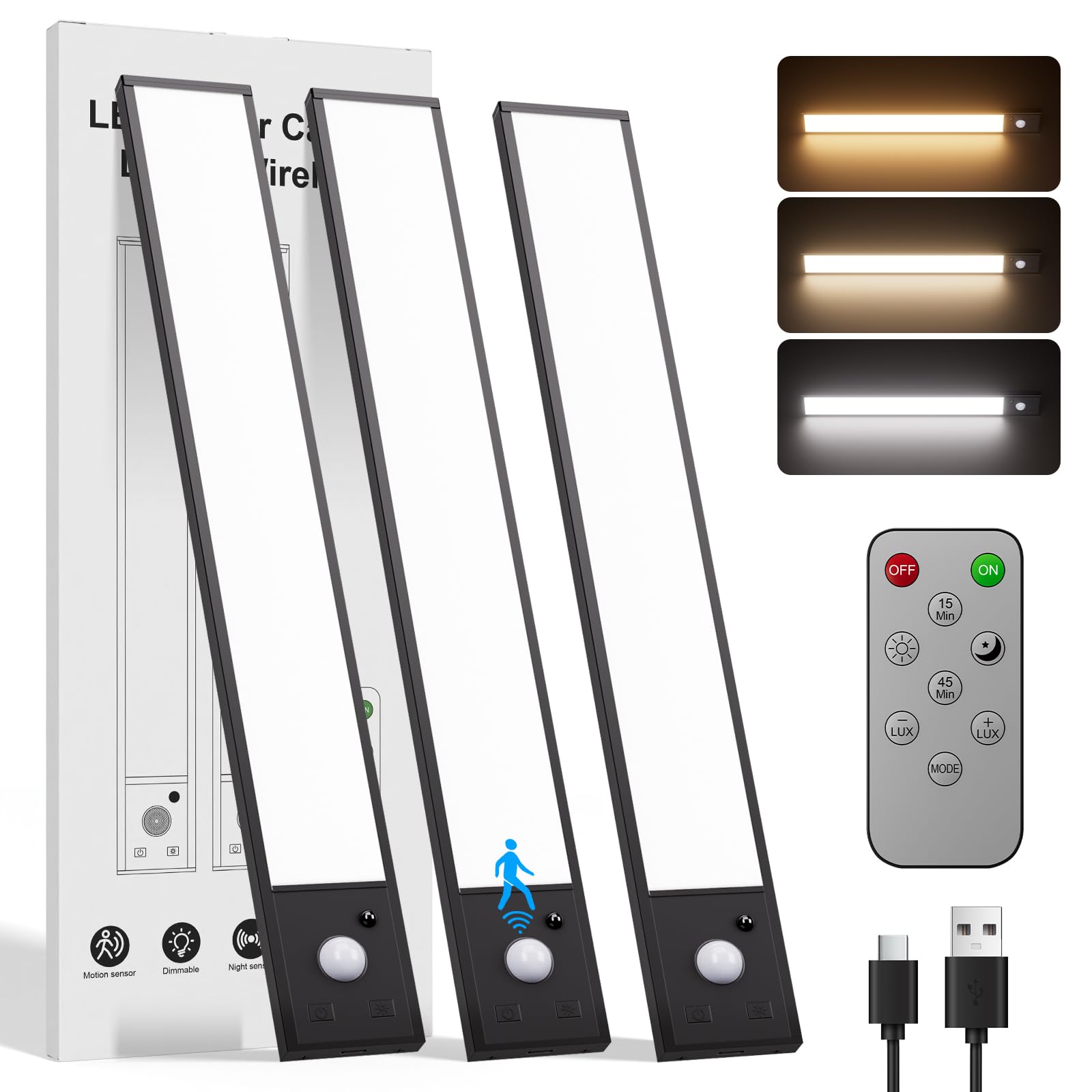 Photo 1 of 12inch Rechargeable Under Cabinet Lighting,56 LED -3 Color& 7 Levels Under Cabinet Lighting Wireless,3000mah Dimmable Magnetic Cabinet Lighting,Punch-Free Smart Sensor Magnetic Rechargeable led Lights