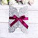 ponatia 25PCS Silver Glitter Wedding Invitations Cards Laser Cut Hollow Rose With Burgundy Ribbon For Bridal Shower Engagement Birthday Graduation Invite