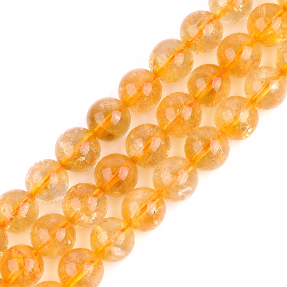 GEM-Inside AAA Grade Natural 10mm Yellow Citrine Round Gemstone Semi Precious Loose Beads for Jewellery Making 15''