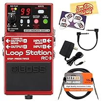 Boss RC-3 Loop Station Guitar Effects Pedal Bundle with 9V Power Adapter, Gearlux Instrument Cable, Patch Cable, Picks, and Polishing Cloth

