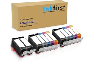 12 Inkfirst Compatible PGI-220 CLI-221 Ink Cartridges Replacement for Canon PGI220 CLI221 (2 Set + 2 PGI-220BK) PIXMA iP3600 