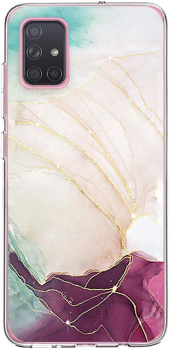 Compatible with Samsung Galaxy A71 Case,Soft Silicone TPU Clear Gold Sparkle Glitter Marble Pattern Design Phone Cover with Rubber Bumper Shockproof Slim Fit for Samsung Galaxy A71