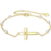 KECHO 14K Solid Gold Cross Bracelet for Women Butterfly Pineapple Lucky Clover Heart Sister Bracelets Birthday Christmas Mothers Day Jewelry Gifts for Mom Friends