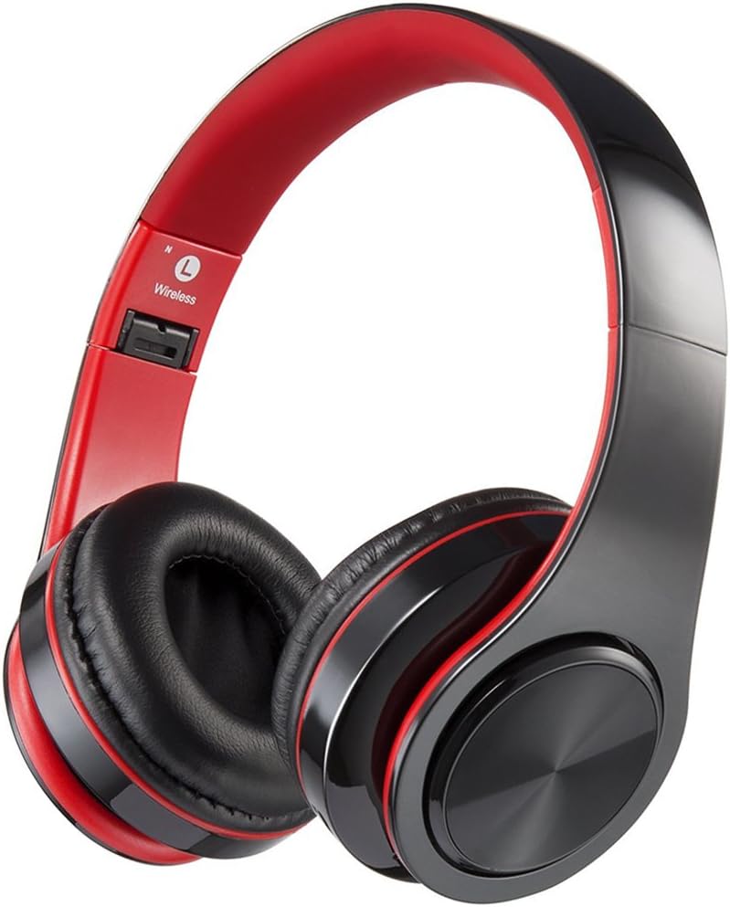Viotte Bluetooth Headphones with Microphone Hi-Fi Deep Bass Wireless/Wired Headphones Over Ear,Hands-Free Calling,7-Hours Playtime,Compatible with Bluetooth 4.0 Devices-Black&Red