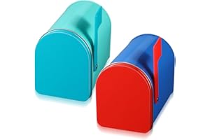 Tandefio 2 Pcs 5'' x 3'' Tinplate Mailbox Mini Tin Christmas Small Decorative Mailbox DIY Craft for Adult Greeting Card Exchange Valentines Gift Prize Supply(Cyan, Royal Blue)