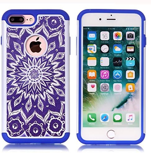 Iphone 7 Plus Case, Iphone 8 Plus Case, Blue Henna Mandala Pattern Shock-Absorption Hard PC and Inner Silicone Hybrid Dual Layer Armor Defender Case Cover for Apple iphone 7 Plus and iphone 8 Plus