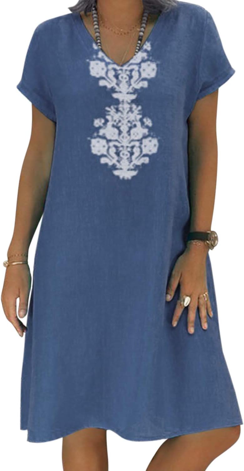 Womens Summer V Neck Hollow-Out Hem Kaftan Bikini Cover Up Casual Beach Sun Dress