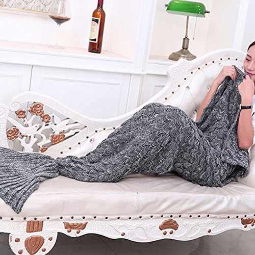 Mermaid Tail Blanket for Adults / Teens by AIQI - Feet Go in Fins - All Season Knitted Soft Cozy Sofa Bed Sleeping Bag, Ideal for a Gift (70.8 34.5 inch) (Scale Gray) - Thumbnail 2