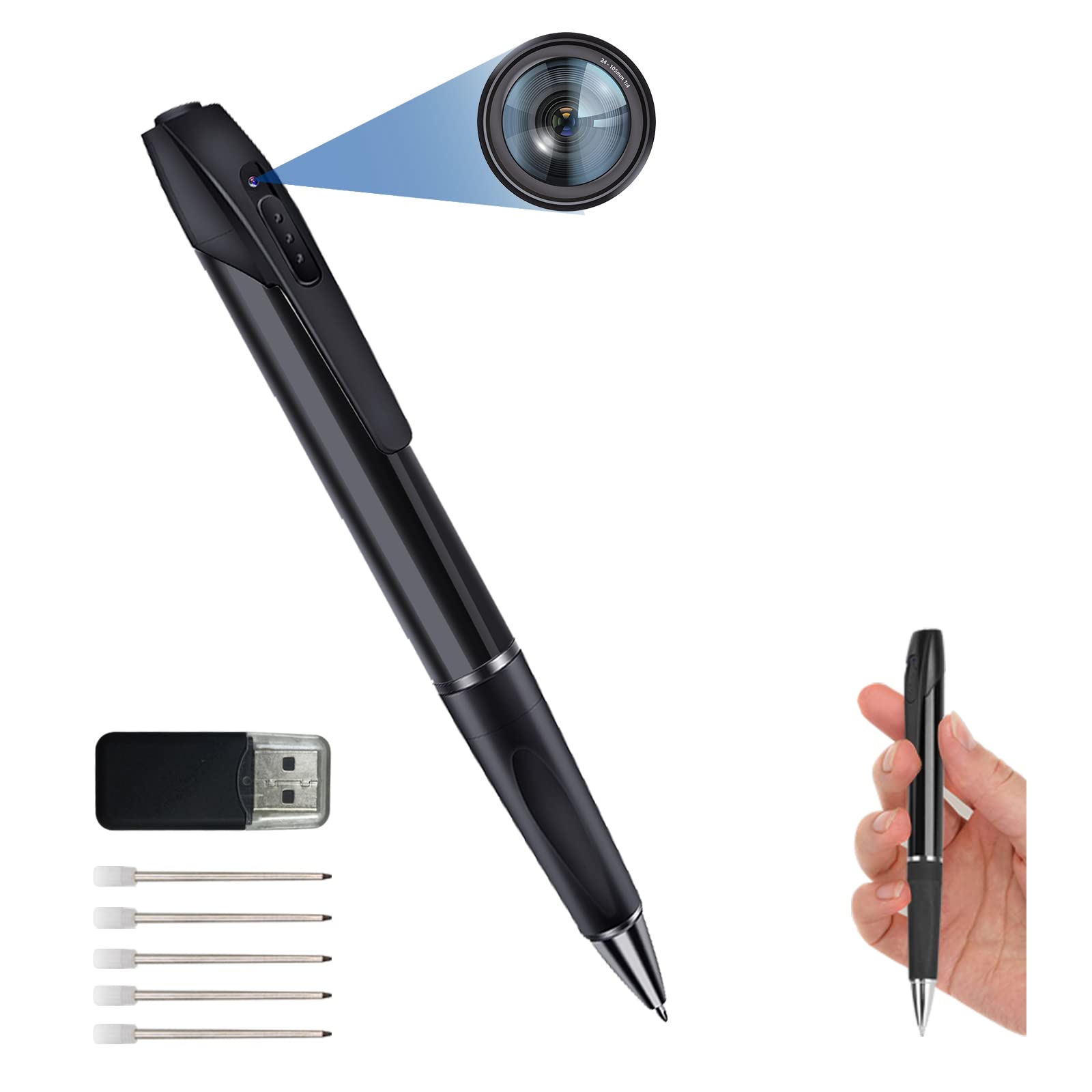 Photo 1 of Hidden Camera Pen, No Audio Spy Pen Camera, Portable Mini Security Camera, No WiFi Secret Cam with Loop Recording, Taking Photos for Baby Family Pet Elderly Safety up to 32GB SD Card(Not Included))