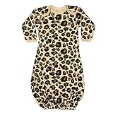 Laughing Giraffe Unisex Long Sleeve Baby Gown (3-6M, Tan Leopard)