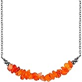 TheCraftMan Carnelian Crystal Chip Bar Necklace for Women, Black Plated Dainty Gemstone Necklace, 16+2 Inch Adjustable Chain, Natural Carnelian Jewelry Gift
