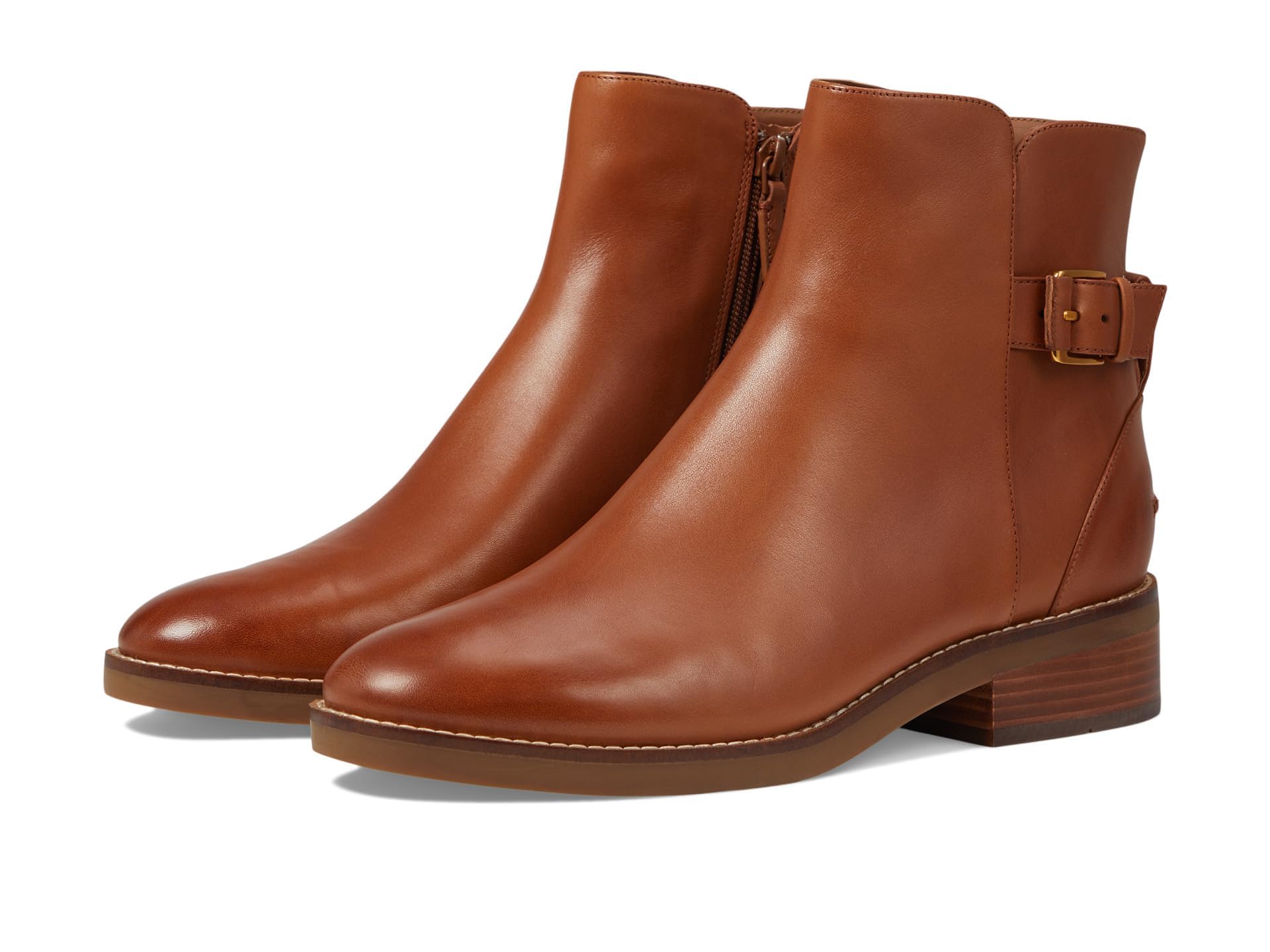 COLE HAAN Women’s Hampshire Buckle Bootie Fashion Boot, British Tan Leather, 5