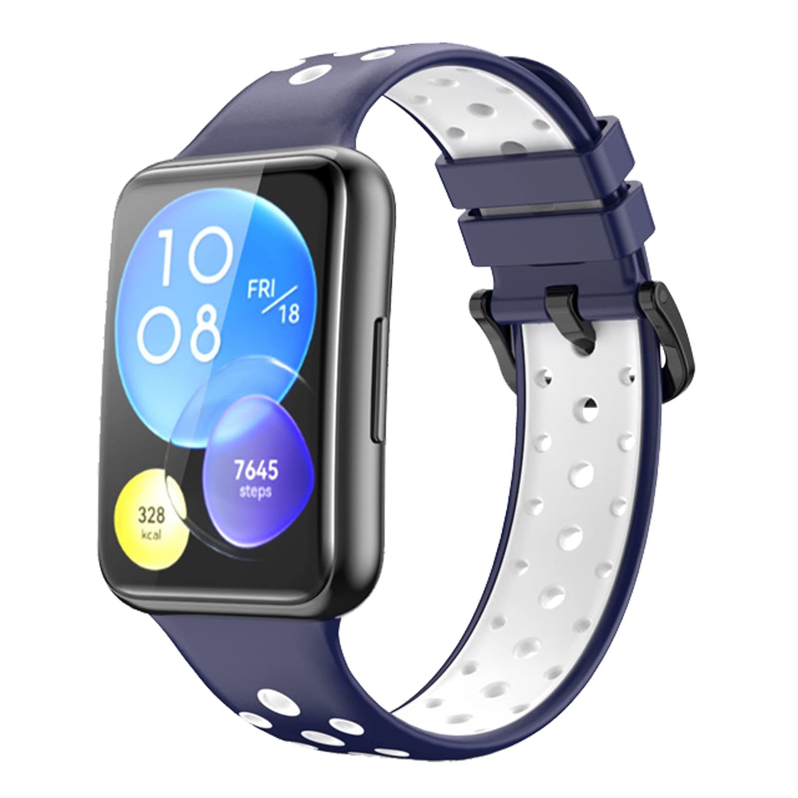 Miimall Silicone Strap Compatible with Huawei Watch Fit 2, Two-color Sport Band Breathable Ultra-light Waterproof Durable Adjustable Replacement Wristband for Huawei Watch Fit 2- Blue/White
