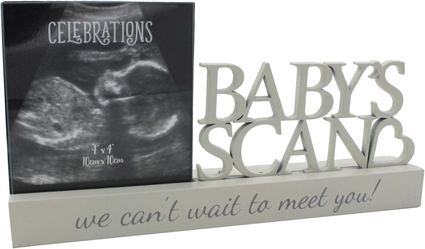 Widdle Celebrations Cream Wooden Mantel Word Plaque Photo Frame - Baby's Scan 7209