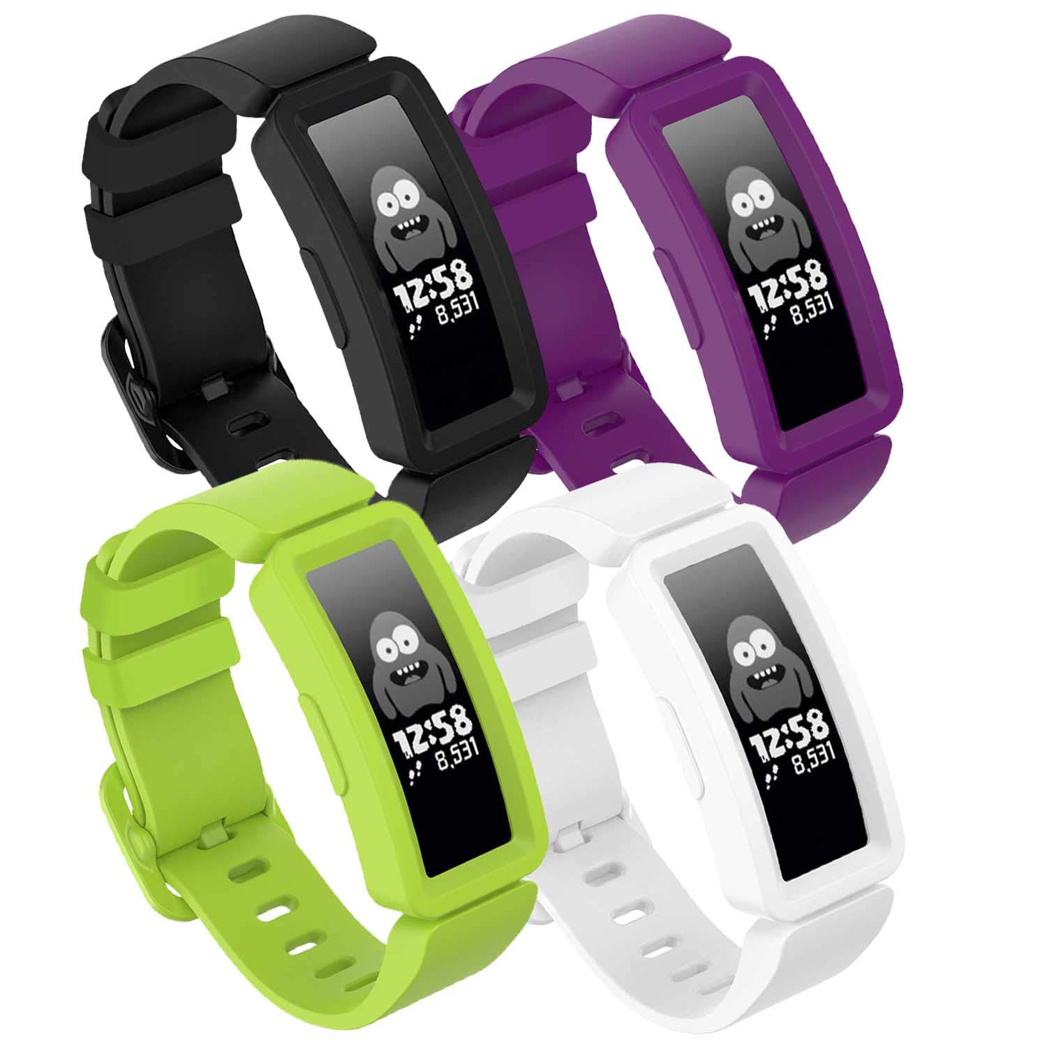TopPerfekt Strap Compatible With Fitbit Ace 2 for Kids 6, Soft Silicone Waterproof Bracelet Accessories Strap Boys Girls Wristbands Compatible for Fitbit Ace 2 (4Black,Grape,Lime and White) — image 1