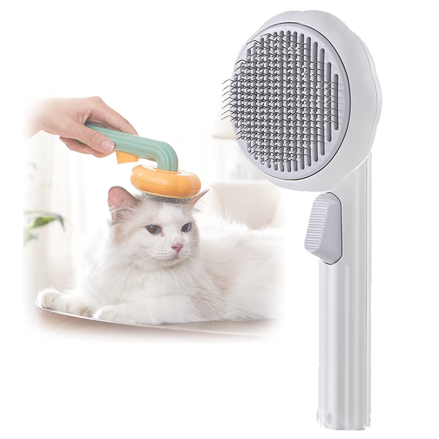WUBAYI Pumpkin Self-Cleaning Pet Slicker Brush for Dogs, Cats, Puppies & Rabbits - Effortlessly Removes Loose Undercoat, Mats and Tangled Hair - Gentle Grooming Tool for Healthy Coats