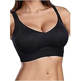 OYOANGLE Women's Comfort Bralettes Removable Padded Wireless Tshirt Bras Wide Strap Support No Underwire Seamless Bra