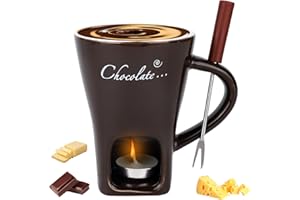 Chocolate Fondue Mug with Fork and Tealights, Sweet Chocolate Melting Cup Ceramic Fondue Pot Set for Cheese Caramel & Candy, 