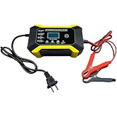 Car Battery Charger 12V 6A Automatic Smart Battery Trickle Charger, Yellow | Battery Maintainer Desulfator with LCD Display &amp; Temperature Compensation, Universal for Car, Truck, SUV RV, Boat, Motorcycle