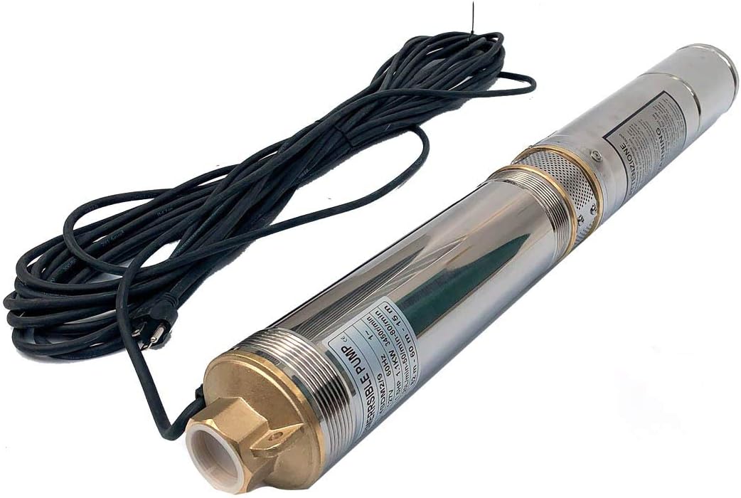 HOTSTORE Deep Well Submersible Pump, Solar Bore Well Pumps 1.5hp, 110V / 60Hz, 22GPM, 256Head, Stainless Steel, 4" for Farm & Ranch Fountains, Industrial and Home Use, W/built-in capacitor