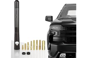 Miytsya 1.5x12CM Short Automotive Antenna Skull Print with 8 Screws and 2 Spacers, Internal Copper-Coil, Carbon Fiber Polished Finish, Universal for Car and Truck Vehicle (Black)