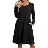 AYIFU Women's Long Sleeve Sweater Dress Crew Neck Empire Waist Tunic Dress Casual Winter Fall Dress with Pockets