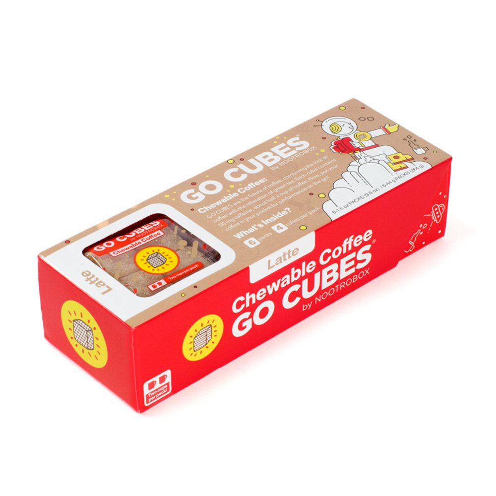 GO CUBES Energy Chews, Latte Coffee Flavored, 4 count chews (6 Pack