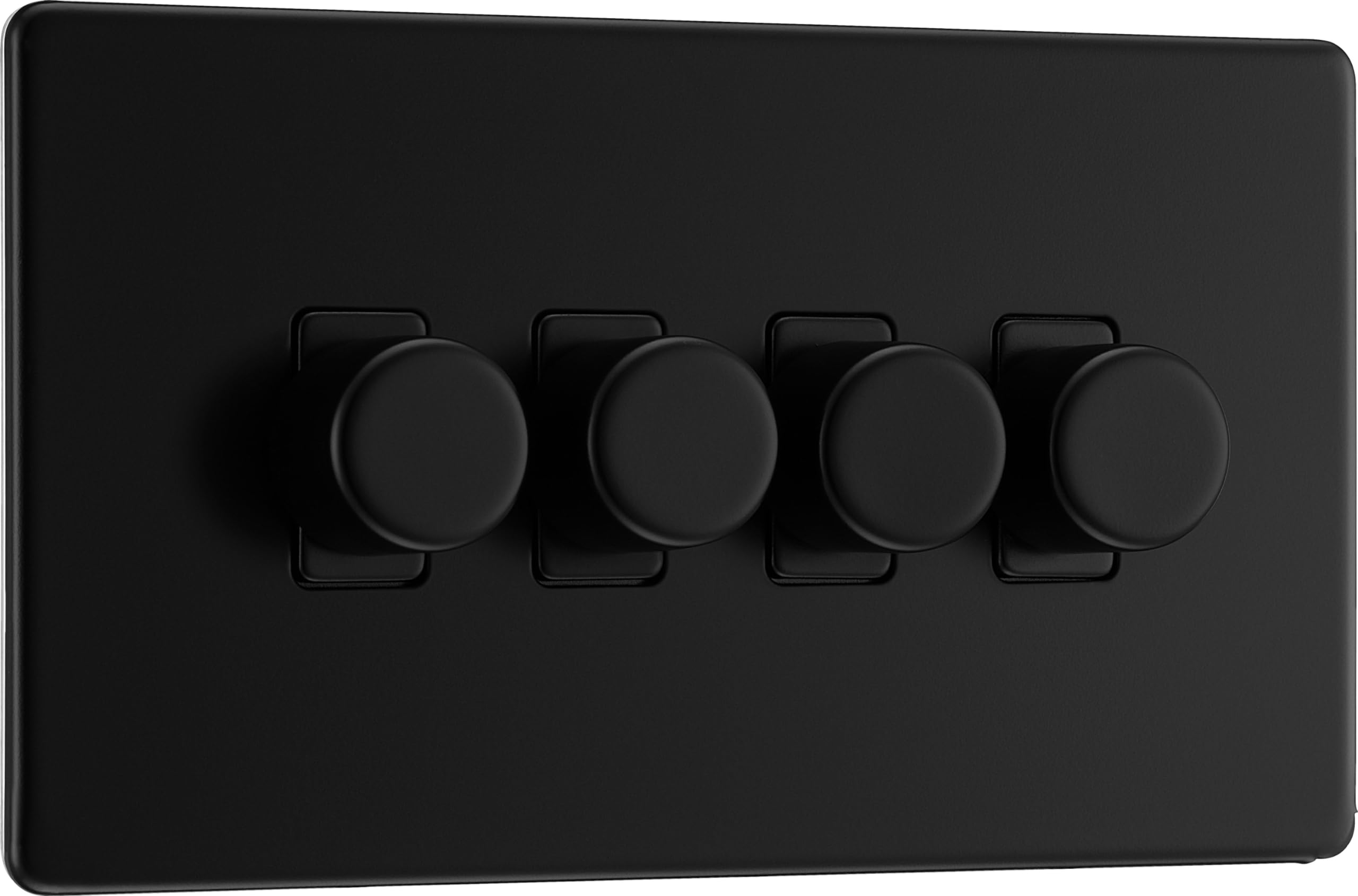 BG Electrical Intelligent Quadruple Wall Dimmer Switch, 2 Way, Screwless Front Plate, Premium Flatplate, Matt Black, 200W, FFB84