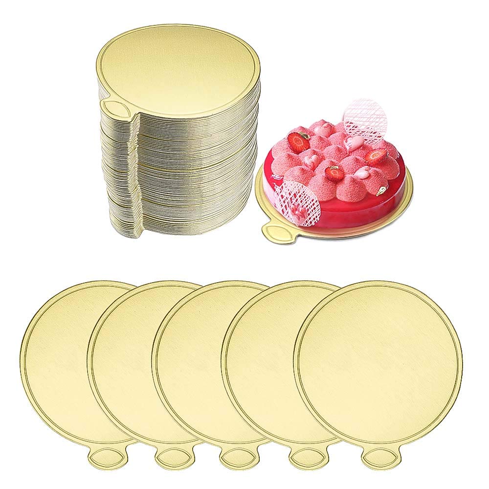 FYSL 100 Pcs Round Mousse Cake Boards 3.55" Mini Cake Boards, Cake Pastry Decorative Tools Kit for Mousse Cupcake Dessert Displays Tray, 9cm