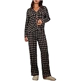 SOLY HUX Women's Plaid Pajama Set Matching Pjs Long Sleeve Button Down Shirt and Pants Sleepwear