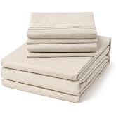ClevaHome Queen Size Sheet Set - 6 Piece Fitted Queen Sheets Set, Oat Milk | Soft Luxury Breathable, Shrink &amp; Fade Resistant, Embroidered Bed Sheets, 14-inch Deep Pocket, 2 Extra Pillowcases