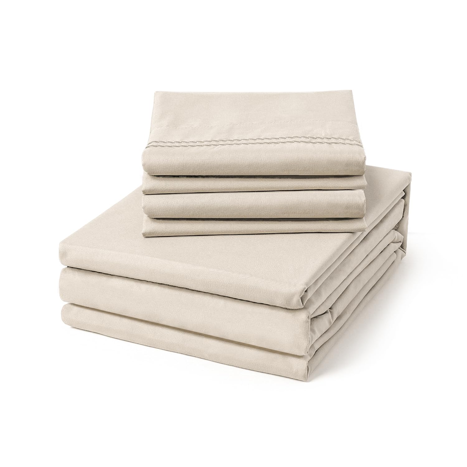 Photo 1 of ClevaHome Queen Size Sheet Set - 6 Piece Soft Breathable Luxury Bed Sheet Set - Shrinkage & Fade Resistant Embroidered Bedding Sheet with Deep Pocket, 2 Extra Pillowcases (Queen, Oat Milk)