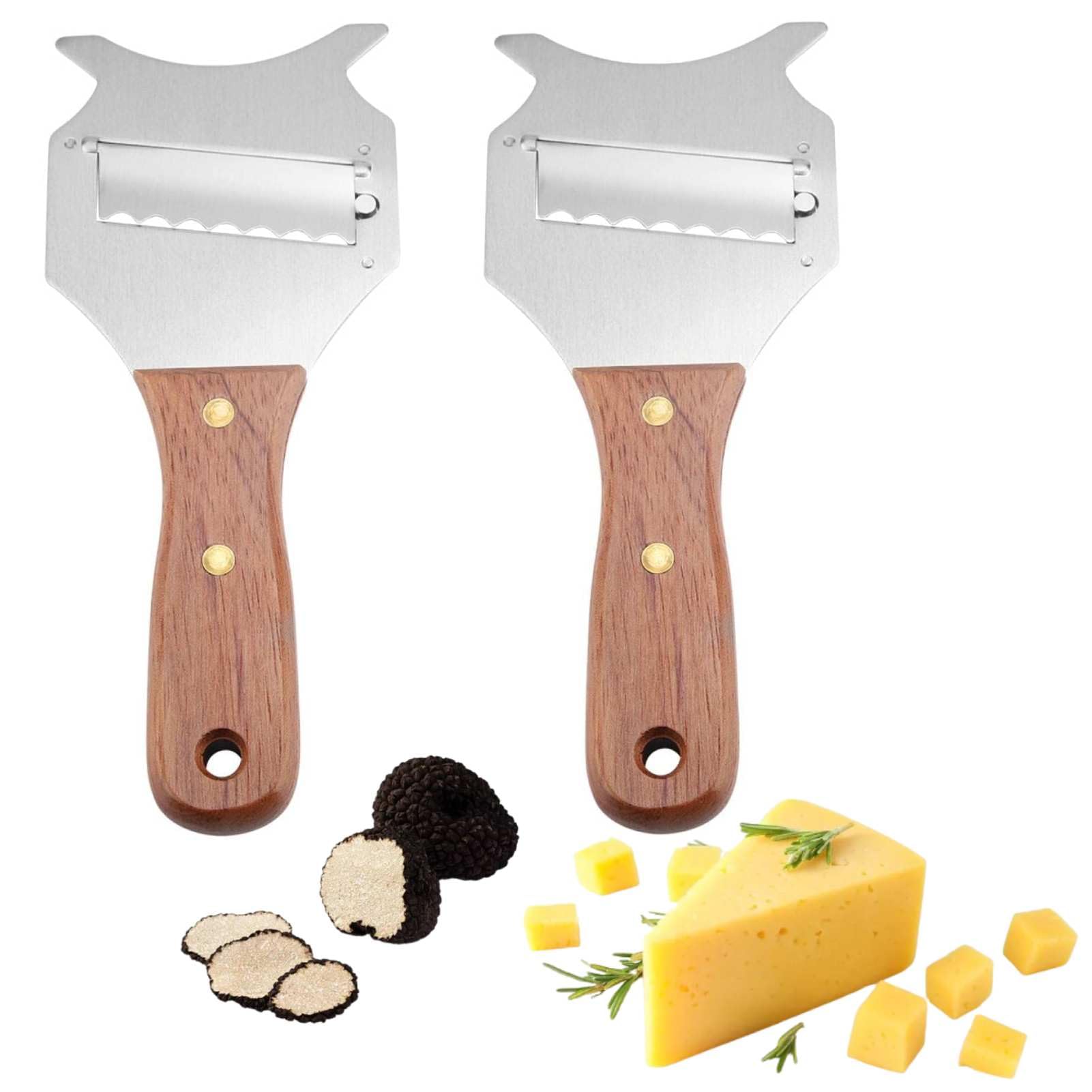 2 Pieces Stainless Steel Truffle Slicer, Cheese Slicer Stainless Steel Chocolate Shaver Cutter for Vegetables Garlic Mushrooms Home Kitchen Supplies Cheese Wooden Handle