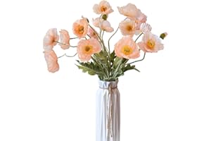 Kainonnan Artificial Flowers 5Pcs Poppies Flowers Artificial Silk Flowers for Home Office Wedding Outdoor Decor (Coral)
