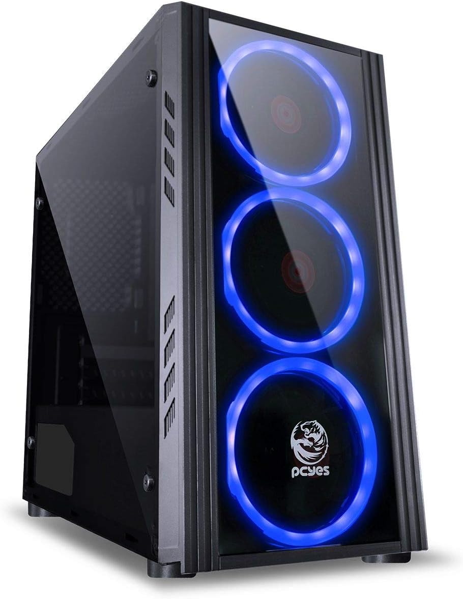 Pcyes Saturn Astros Desktop Mid Tower Computer Case with Acrylic Window Side 3 Fans (Black/Blue)