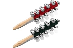 Cindeer 2 Pcs Christmas Hand Jingle Bells Wooden Handhold Sleigh Stick Jingle Shaker Rattle Musical Percussion Instrument for Christmas Party Favors Birthday Gifts Toys(21 Bells)
