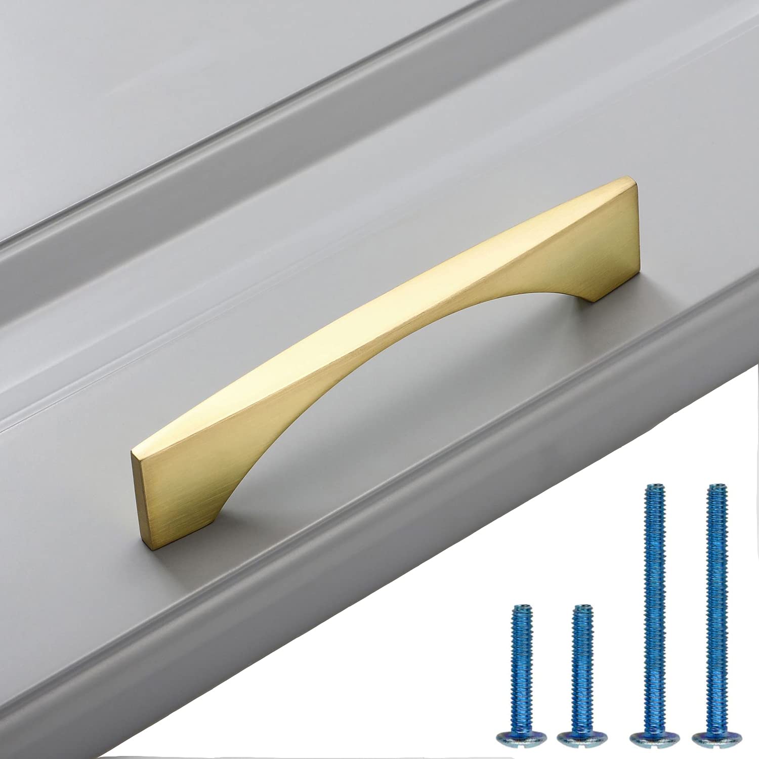 Myxekllo 4 Pack Gold Cabinet Drawer Pulls, Brushed Brass Pulls Handles for Dresser Drawers Bathroom Cabinet Hardware