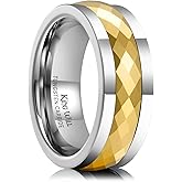 King Will Men's Silver/Black/Gold Spinner Tungsten Carbide Fidget Ring, 6mm/8mm Polished Flat Cut Spinning Wedding Band Anxiety Rings for Men Women, Comfort Fit, Durable