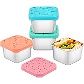 Ryrokxivi 4PC 6oz Stainless Steel Snack Containers for Kids, BPA-Free Metal Toddler Snack Containers with Silicone lids, Leakproof Reusable Lunch Containers for School, Travel, Bento, Daycare