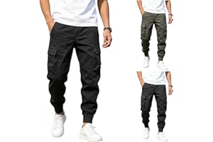 Casual Cargo Pants for Men Loose Fit Elastic Waist Hiking Work Cargo Joggers for Outdoor Camping Fishing Multi Pocket