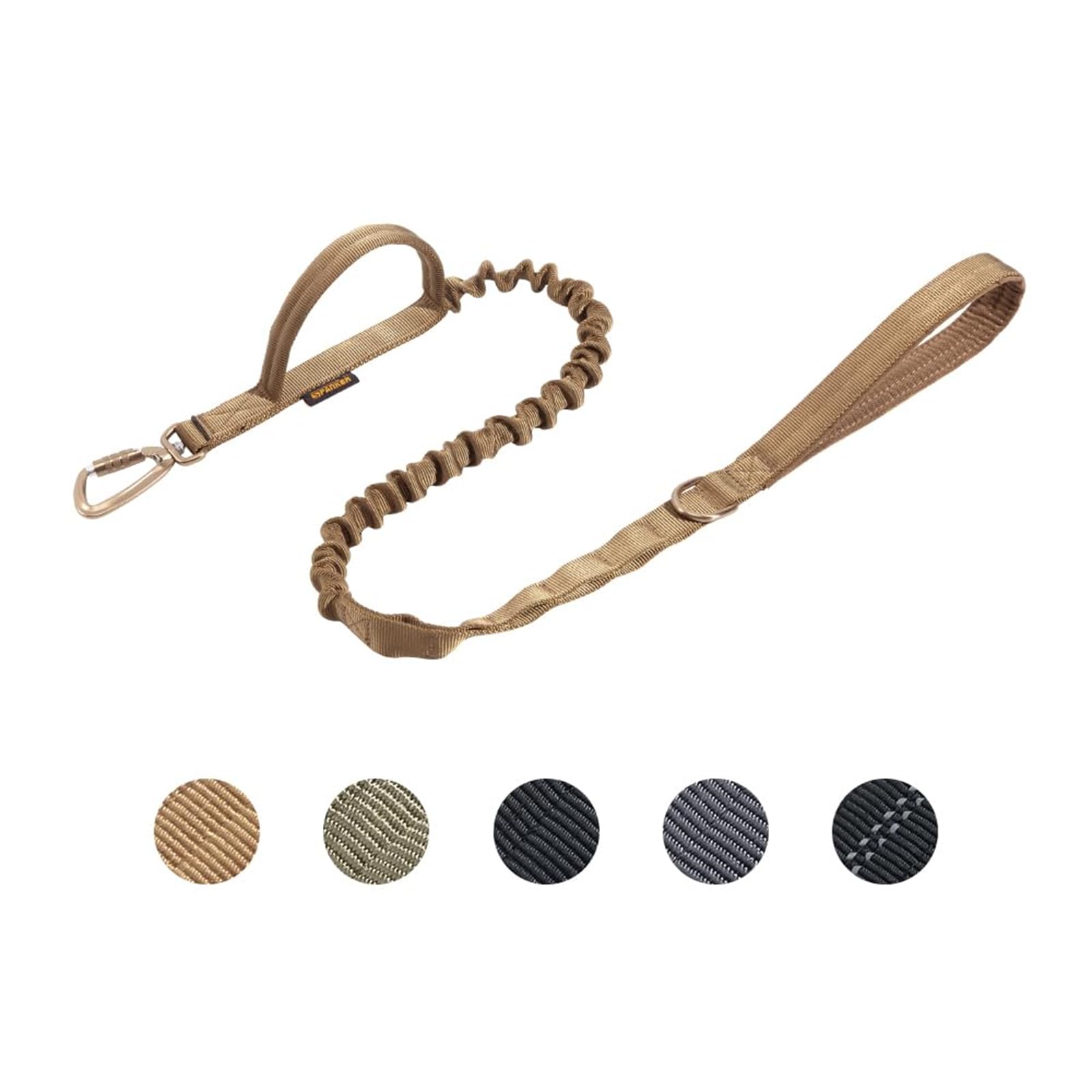 EXCELLENT ELITE SPANKER Military Leash Dog Tactical Space Aluminum Hook Clips Bungee Dog Leash Tactical Dog Leash Elastic Dog Rope Leads with 2 Control Handle (Coyote Brown)
